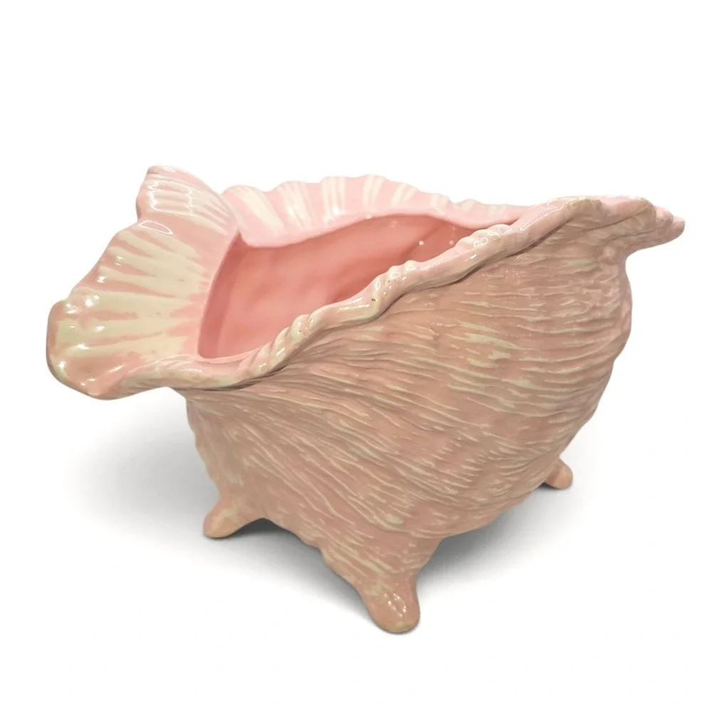 Vintage Atlantic Mold Pink Conch Shell Planter Ceramic 1970s Coastal Decor